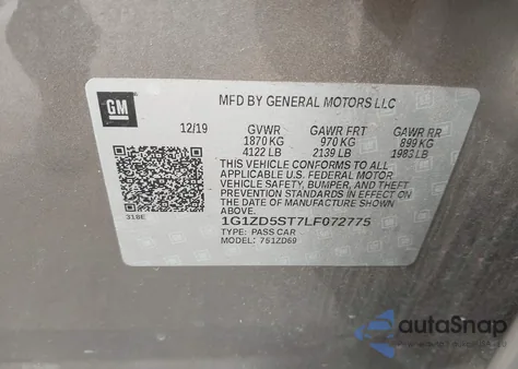 2020 Chevrolet Malibu Fwd Lt from USA, damaged, VIN 1G1ZD5ST7LF072775